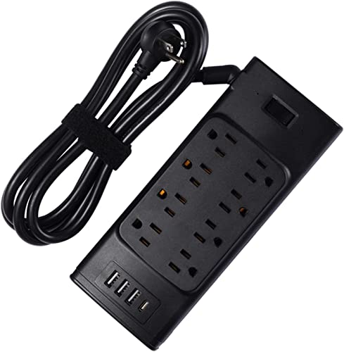 Surge Protector Power Strip 6 ft Flat Plug Power Strip, Multiple Plug Outlet, Outlet with 8 Sockets 4 USBInterface, 1875W, 2700 Joules, Black，Desktop Power Strip