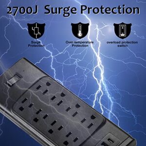 Surge Protector Power Strip 6 ft Flat Plug Power Strip, Multiple Plug Outlet, Outlet with 8 Sockets 4 USBInterface, 1875W, 2700 Joules, Black，Desktop Power Strip