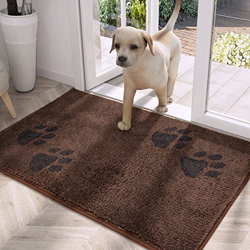 PURRUGS Dirt Trapper Door Mat 24" x 35.5", Non-Skid/Slip Machine Washable Microfiber Entrance Rug, Shoes Scraper, Dog Door Mat, Super Absorbent Floor Mat for Muddy Wet Shoes and Paws, Brown