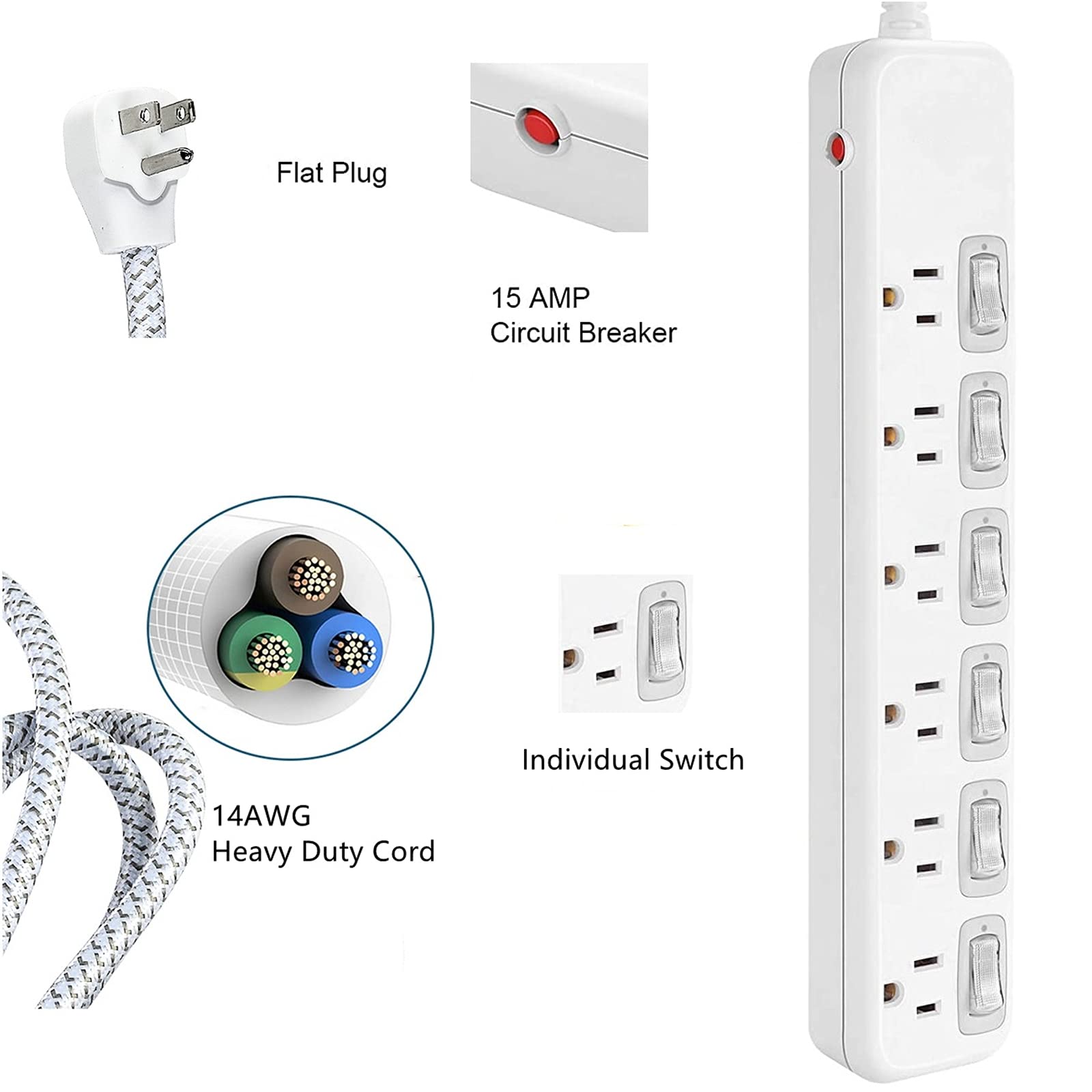 Power Strip with 3 USB 3 Outlet, Desktop Charging Station with 6 Ft Extension Cord, Compact Plug Strip for Travel, Hotel, Cruise Ship, Gray