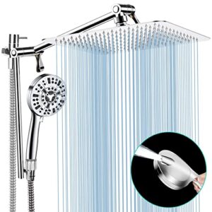 shower head with handheld, 10'' high pressure rain shower head/10 modes handheld shower heads power wash back with 11'' extension arm, holder, 5ft hose, flow regulator, chrome, height/angle adjustable
