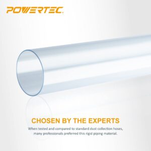 POWERTEC 70176V Clear PVC Pipe 2-1/2" x 36" Long, 1PK, Rigid Plastic Tubing for Dust Collection Hose & Fittings