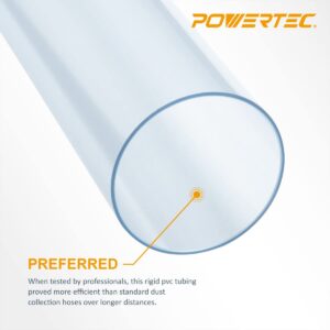 POWERTEC 70176V Clear PVC Pipe 2-1/2" x 36" Long, 1PK, Rigid Plastic Tubing for Dust Collection Hose & Fittings