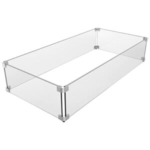 grisun fire pit glass wind guard - 31 x 12 x 6 inch, thick rectangular heat-resistant tempered glass guard with hard aluminum corner bracket and feet for propane, gas, outdoor