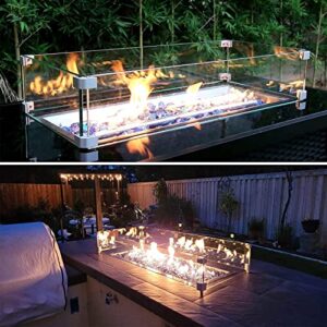 Grisun Fire Pit Glass Wind Guard - 31 x 12 x 6 inch, Thick Rectangular Heat-Resistant Tempered Glass Guard with Hard Aluminum Corner Bracket and Feet for Propane, Gas, Outdoor