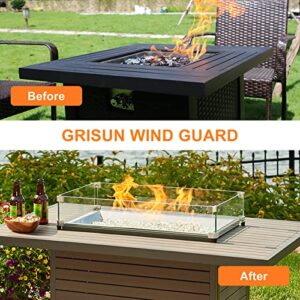 Grisun Fire Pit Glass Wind Guard - 31 x 12 x 6 inch, Thick Rectangular Heat-Resistant Tempered Glass Guard with Hard Aluminum Corner Bracket and Feet for Propane, Gas, Outdoor