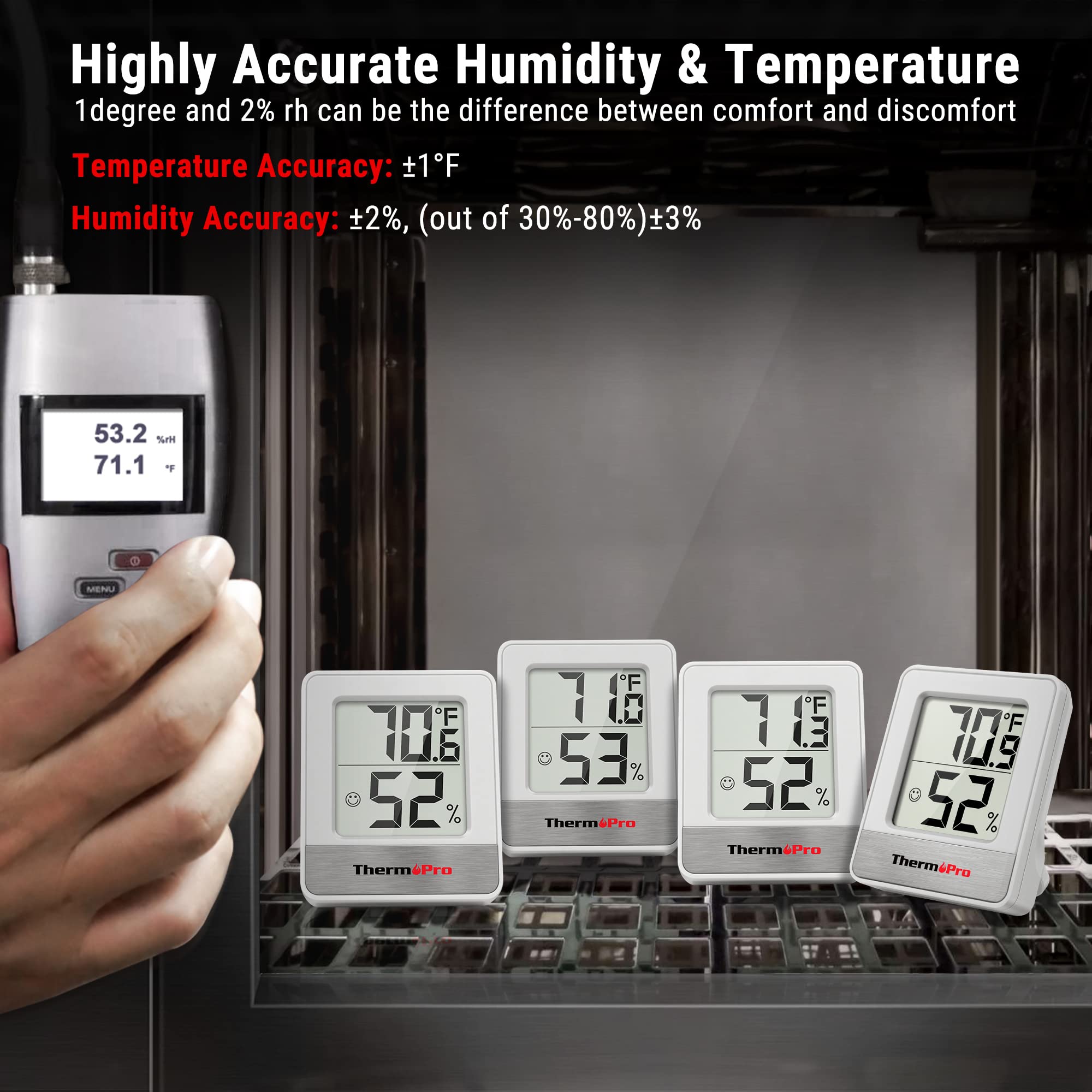 ThermoPro TP49 3 Pieces Digital Hygrometer Indoor Thermometer Humidity Meter Mini Hygrometer Thermometer with Temperature and Humidity Monitor Room Thermometer