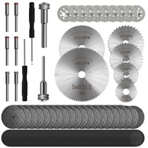cutting discs set for rotary tool accessories 106pcs, hss circular saw blades, resin cutting discs, 545 diamond cutting wheel, mesh resin cutting wheel with mandrels and screwdrivers