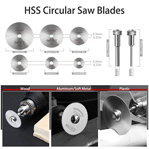 Cutting Discs Set for Rotary Tool Accessories 106PCS, HSS Circular Saw Blades, Resin Cutting Discs, 545 Diamond Cutting Wheel, Mesh Resin Cutting Wheel with Mandrels and Screwdrivers