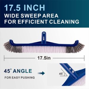 POOLAZA Pool Brush, 17.5" Pool Brushes for Cleaning Pool Walls, Premium Nylon Bristles Pool Brush Head with EZ Clip, Curved Ends High-Efficiency Pool Scrub Brush