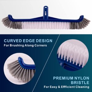 POOLAZA Pool Brush, 17.5" Pool Brushes for Cleaning Pool Walls, Premium Nylon Bristles Pool Brush Head with EZ Clip, Curved Ends High-Efficiency Pool Scrub Brush