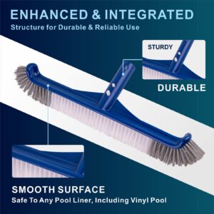 POOLAZA Pool Brush, 17.5" Pool Brushes for Cleaning Pool Walls, Premium Nylon Bristles Pool Brush Head with EZ Clip, Curved Ends High-Efficiency Pool Scrub Brush