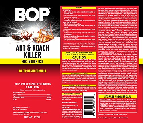 BOP Ant & Roach Killer, 17 oz, Easy to Use Pest Control Spray, Kills Bugs On Contact and Keeps Your Home Insect Free, Indoor/Outdoor Use for Quick Results