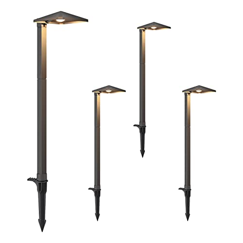 EDISHINE Low Voltage Landscape Lights, 3W 230LM 3000K Waterproof LED Pathway Lights, 50,000 Hrs Outdoor Landscape Lighting Umbrella-Shaped, Walkway, Die-cast Aluminum Housing, ETL Listed, 4 Pack