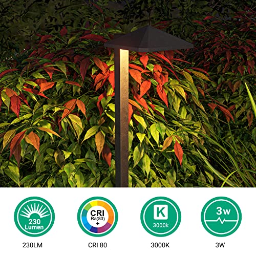 EDISHINE Low Voltage Landscape Lights, 3W 230LM 3000K Waterproof LED Pathway Lights, 50,000 Hrs Outdoor Landscape Lighting Umbrella-Shaped, Walkway, Die-cast Aluminum Housing, ETL Listed, 4 Pack