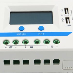 Saooer 30A Solar Charge Controller,Solar Controller with LCD Display Dual USB,Solar Panel Charger Controller Battery Intelligent Regulator 12V/24V PWM Auto Paremeter Adjustable