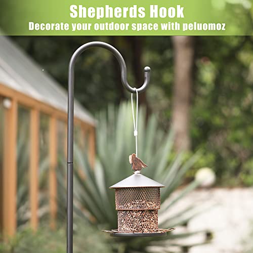 PELUOMOZ Shepherds Hooks for Outdoor Bird Feeder Pole, 76 Inch Shepards Hooks Outdoor Heavy Duty Plant Stand Outdoor Hook for Plant Hanger Hanging Basket(2 Pack)