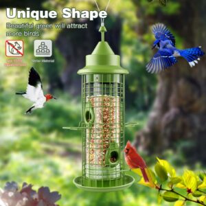 Decflow Bird Feeder, Wild Metal Bird Feeders for Outside with 4 Feeding Ports, Squirrel Proof Hanging Birds Feeders and Garden Decoration Yard for Bird Watchers, 2.2-Pound Seed Capacity.