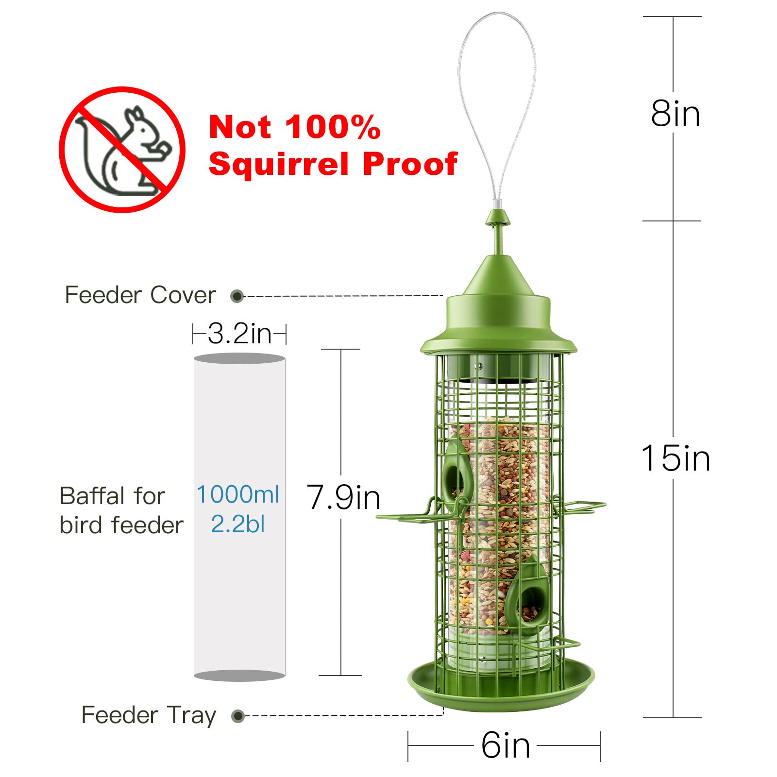 Decflow Bird Feeder, Wild Metal Bird Feeders for Outside with 4 Feeding Ports, Squirrel Proof Hanging Birds Feeders and Garden Decoration Yard for Bird Watchers, 2.2-Pound Seed Capacity.