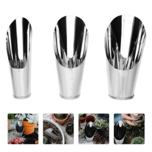 3pcs Soil Shovel Cups Bonsai Soil Scoops Stainless Steel Garden Shovels Small Soil Scoops Gardening Hand Tools Silver