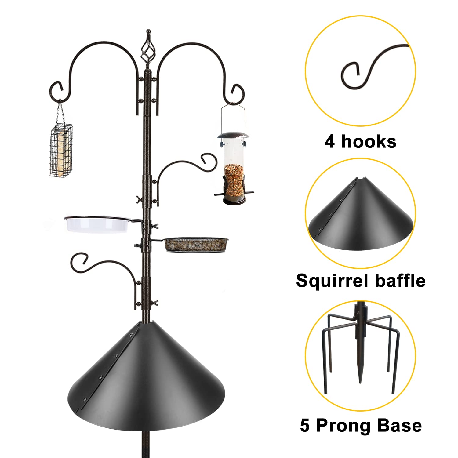 ERYTLLY Bird Feeders Bird Feeding Station Kit Bird Feeding Pole Wild Bird Feeder Hanging Kit with Squirrel Guard Baffle Suet Cage Tube Bird Feeder Planter Hanger Multi Feeder for Attracting Wild Birds