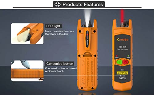 KomShine KPM-11M Power Meter Tester 7 Wavelengths + KFL-11M 30mW 25kmVisual Fault Locator VFL Fiber Optic Red Light Pen LED Lights Adapter for FC SC ST Connectors