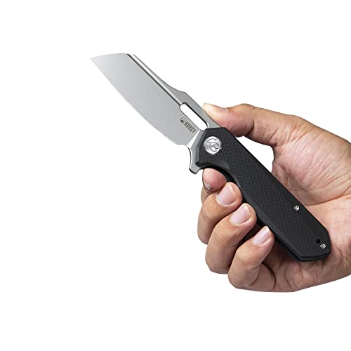 Kubey Atlas KU328 Pocket Folding Knife with 3.31-Inch Dependable 14C28N Blade, G10 Handle Inside Skeletonized Liners with Reversible Deep Pocket Clip, Good for Outdoor and Everyday (Black)