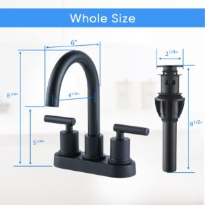 VXV Bathroom Sink Faucet 4 Inch 2 Handle Centerset Utility Lavatory Vanity Faucet Modern 360 Rotating Black Bathtub Water Tub Faucet with Pop-up Drain Stopper Assembly and Supply Lines Fit 2 or 3 Hole