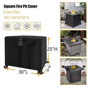 YUZ Fire Pit Table Cover Square 30 x 30 x 25 inch, 30 Square 600D Heavy Duty Waterproof Anti-UV Heavy Duty Patio Gas Firepit Furniture Table Covers with Air Vent and Handle Firepits 30x30