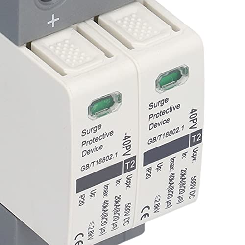 Jeankak DC Power Surge Protector, 20 40KA 500VDC Voltage Surge Arrester Device Protection Device DIN Rail Mount Surge Protector