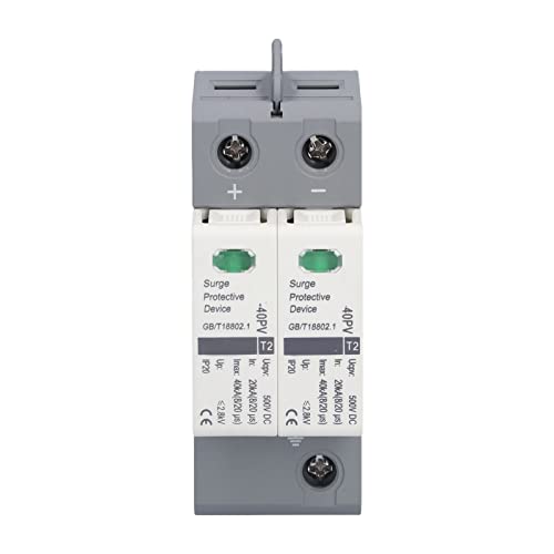 Jeankak DC Power Surge Protector, 20 40KA 500VDC Voltage Surge Arrester Device Protection Device DIN Rail Mount Surge Protector