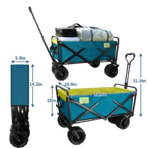 Beach Cart with Big Wheels for Sand, Ribitek Outdoor Folding Camping Grocery Portable Utility Cart, Heavy Duty 300 Lbs Capacity Collapsible All Terrain Sports Wagon with Adjustable Handle for Camping