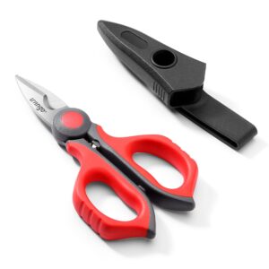 livingo electrician scissors: 6 inch sharp heavy duty wire shears - stainless steel serrated notch blade with belt clip, stripper fiber optic, crimping aluminium copper soft cable line