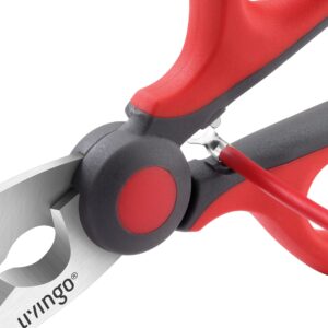 LIVINGO Electrician Scissors: 6 Inch Sharp Heavy Duty Wire Shears - Stainless Steel Serrated Notch Blade with Belt Clip, Stripper Fiber Optic, Crimping Aluminium Copper Soft Cable Line