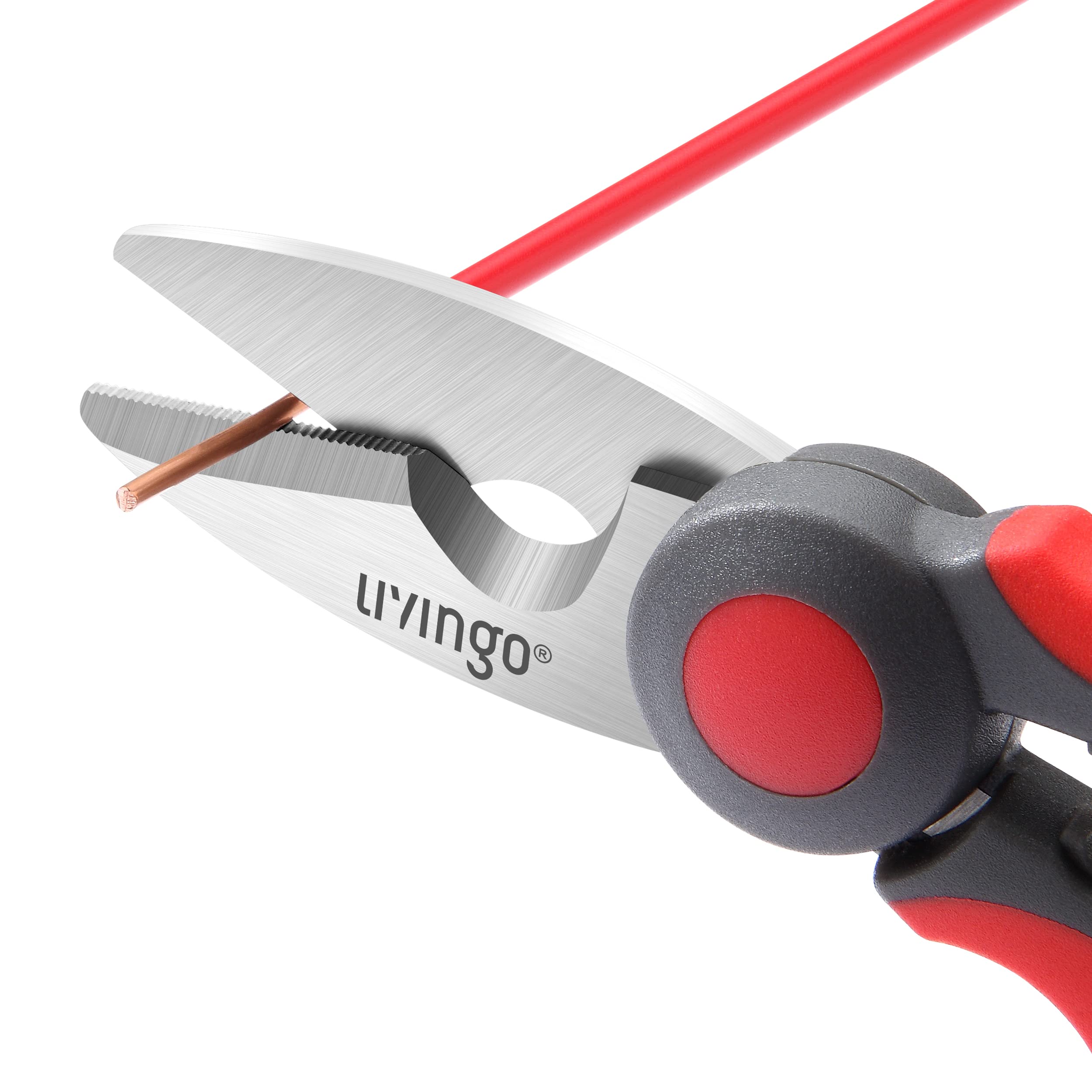 LIVINGO Electrician Scissors: 6 Inch Sharp Heavy Duty Wire Shears - Stainless Steel Serrated Notch Blade with Belt Clip, Stripper Fiber Optic, Crimping Aluminium Copper Soft Cable Line
