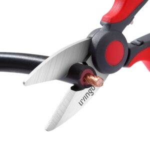 LIVINGO Electrician Scissors: 6 Inch Sharp Heavy Duty Wire Shears - Stainless Steel Serrated Notch Blade with Belt Clip, Stripper Fiber Optic, Crimping Aluminium Copper Soft Cable Line