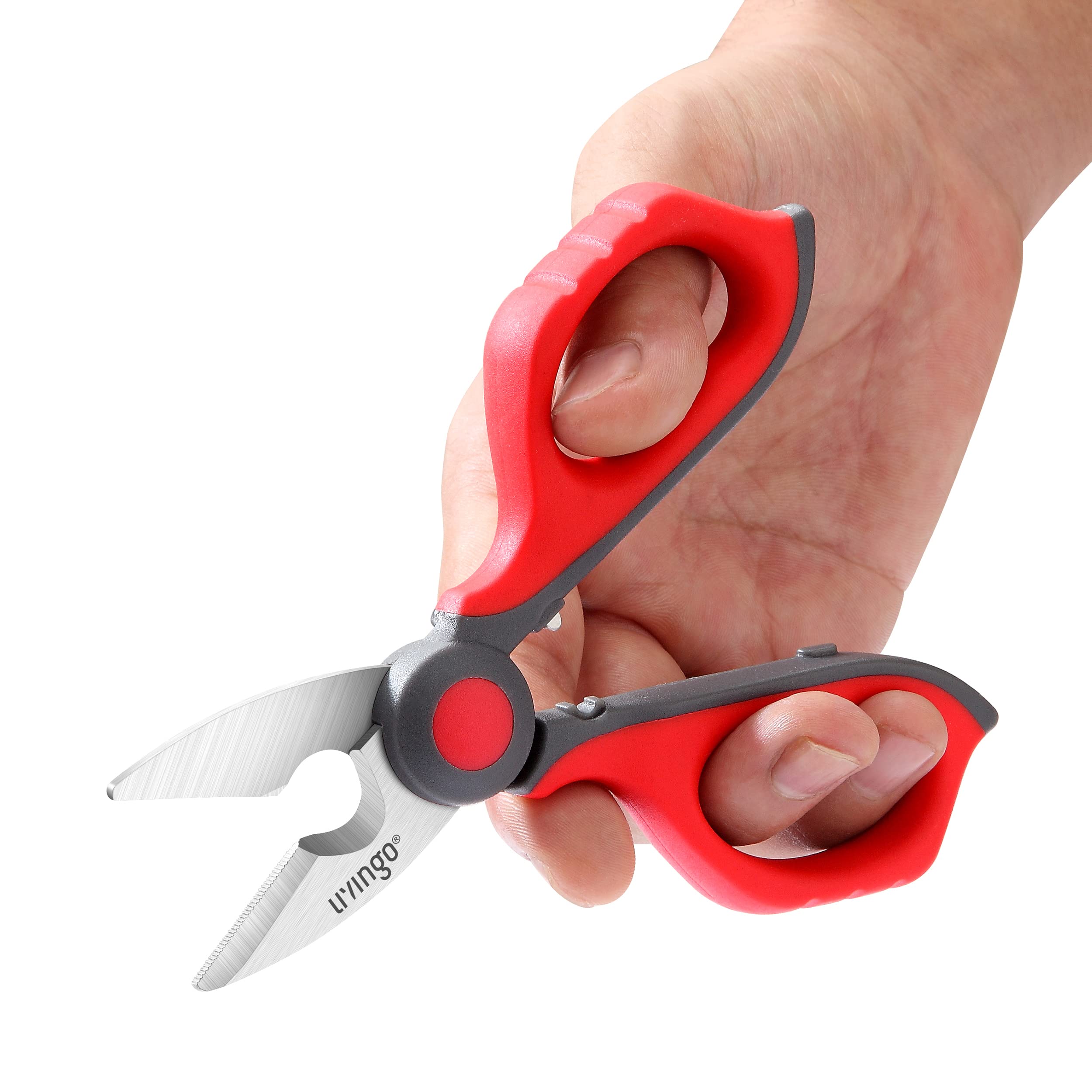 LIVINGO Electrician Scissors: 6 Inch Sharp Heavy Duty Wire Shears - Stainless Steel Serrated Notch Blade with Belt Clip, Stripper Fiber Optic, Crimping Aluminium Copper Soft Cable Line