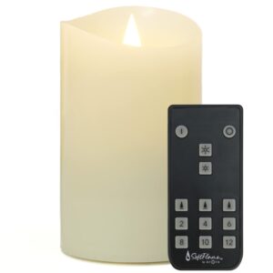 softflame flameless led candles with remote control, 3"x 5"flickering 3d moving flame battery operated candles in real wax shell for indoor use, home decor ivory