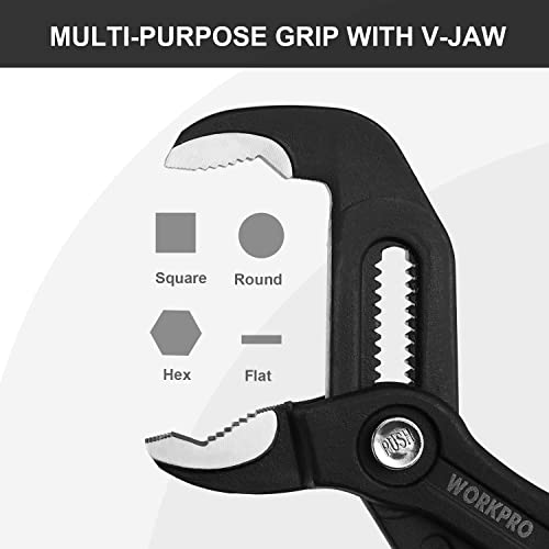 WORKPRO 2 Piece Groove Joint Pliers Set, 7 & 10-Inch Fast Adjustable Water Pump Pliers, V-Jaw Tongue and Groove Pliers in CRV Steel