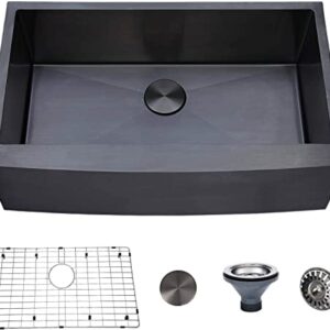 VESLA HOME 33 inch Black Farmhouse Sink,Stainless Steel Single Bowl Farmhouse Kitchen Sink,Apron Front Farm Sink with Dish Grid and Drain