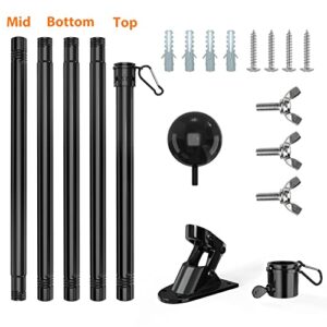 YeYeBest Flag Pole, 5 FT Flag Pole Kit for House, 2 No-Tangle Rings Clips, Flag Holder Bracket, Stainless Steel, Black