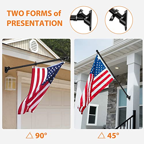 YeYeBest Flag Pole, 5 FT Flag Pole Kit for House, 2 No-Tangle Rings Clips, Flag Holder Bracket, Stainless Steel, Black