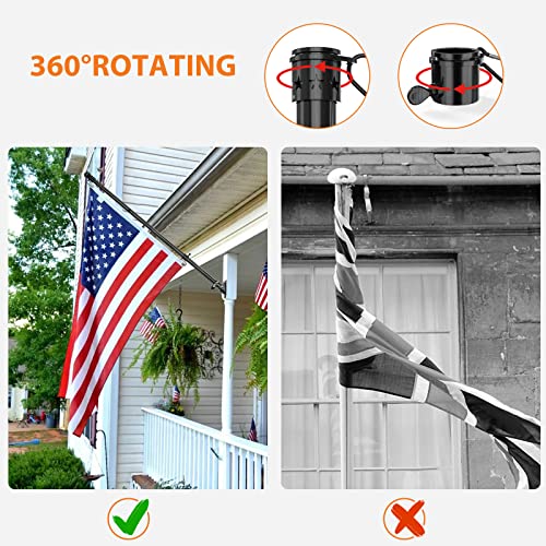 YeYeBest Flag Pole, 5 FT Flag Pole Kit for House, 2 No-Tangle Rings Clips, Flag Holder Bracket, Stainless Steel, Black