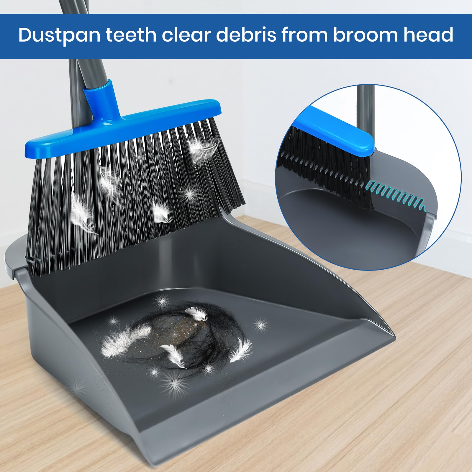 Broom and Dustpan Set, Broom and Dustpan Set for Home,Upright Dust Pan Combo Sweep Set