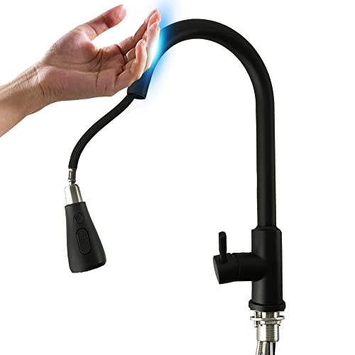 METHODEIGHT Smart Faucet - Single Handle High Arch Stainless Steel Touch Kitchen Faucet with Pull Down Sprayer, Excellent Kitchen Sinks Faucet with Touch Technology, Black