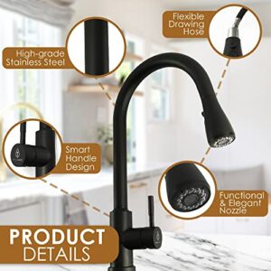 METHODEIGHT Smart Faucet - Single Handle High Arch Stainless Steel Touch Kitchen Faucet with Pull Down Sprayer, Excellent Kitchen Sinks Faucet with Touch Technology, Black