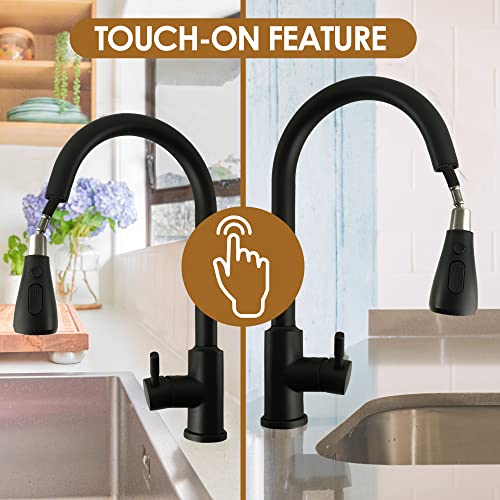 METHODEIGHT Smart Faucet - Single Handle High Arch Stainless Steel Touch Kitchen Faucet with Pull Down Sprayer, Excellent Kitchen Sinks Faucet with Touch Technology, Black