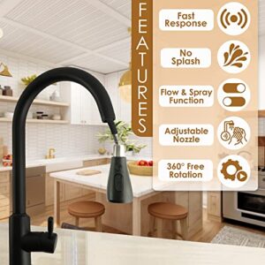 METHODEIGHT Smart Faucet - Single Handle High Arch Stainless Steel Touch Kitchen Faucet with Pull Down Sprayer, Excellent Kitchen Sinks Faucet with Touch Technology, Black