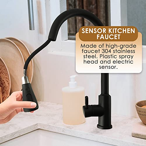 METHODEIGHT Smart Faucet - Single Handle High Arch Stainless Steel Touch Kitchen Faucet with Pull Down Sprayer, Excellent Kitchen Sinks Faucet with Touch Technology, Black