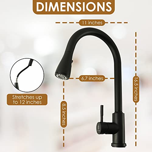 METHODEIGHT Smart Faucet - Single Handle High Arch Stainless Steel Touch Kitchen Faucet with Pull Down Sprayer, Excellent Kitchen Sinks Faucet with Touch Technology, Black